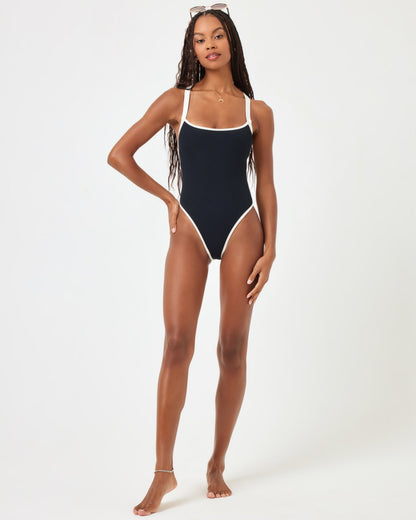 L*Space Women's Ribbed Baewatch One Piece Swimsuit - Black-Cream
