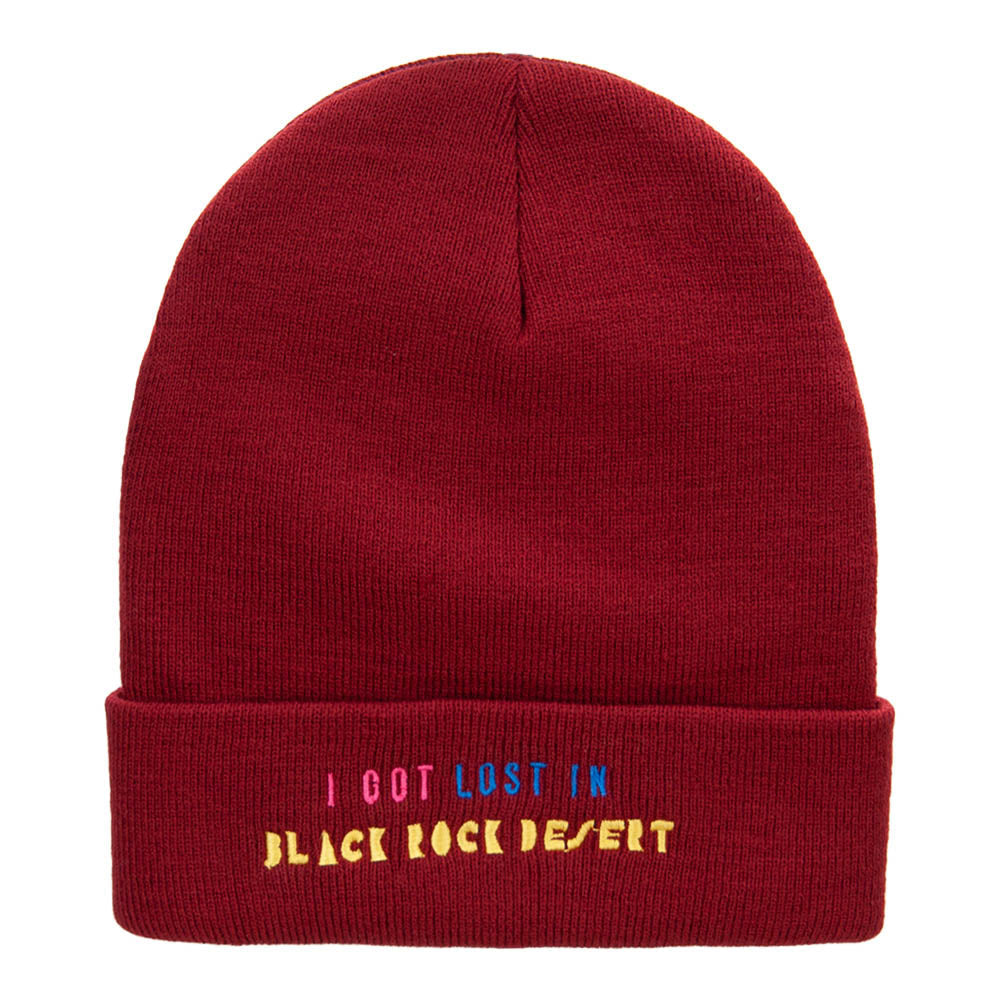 Black Rock Desert Phrase Embroidered Long Knitted Beanie